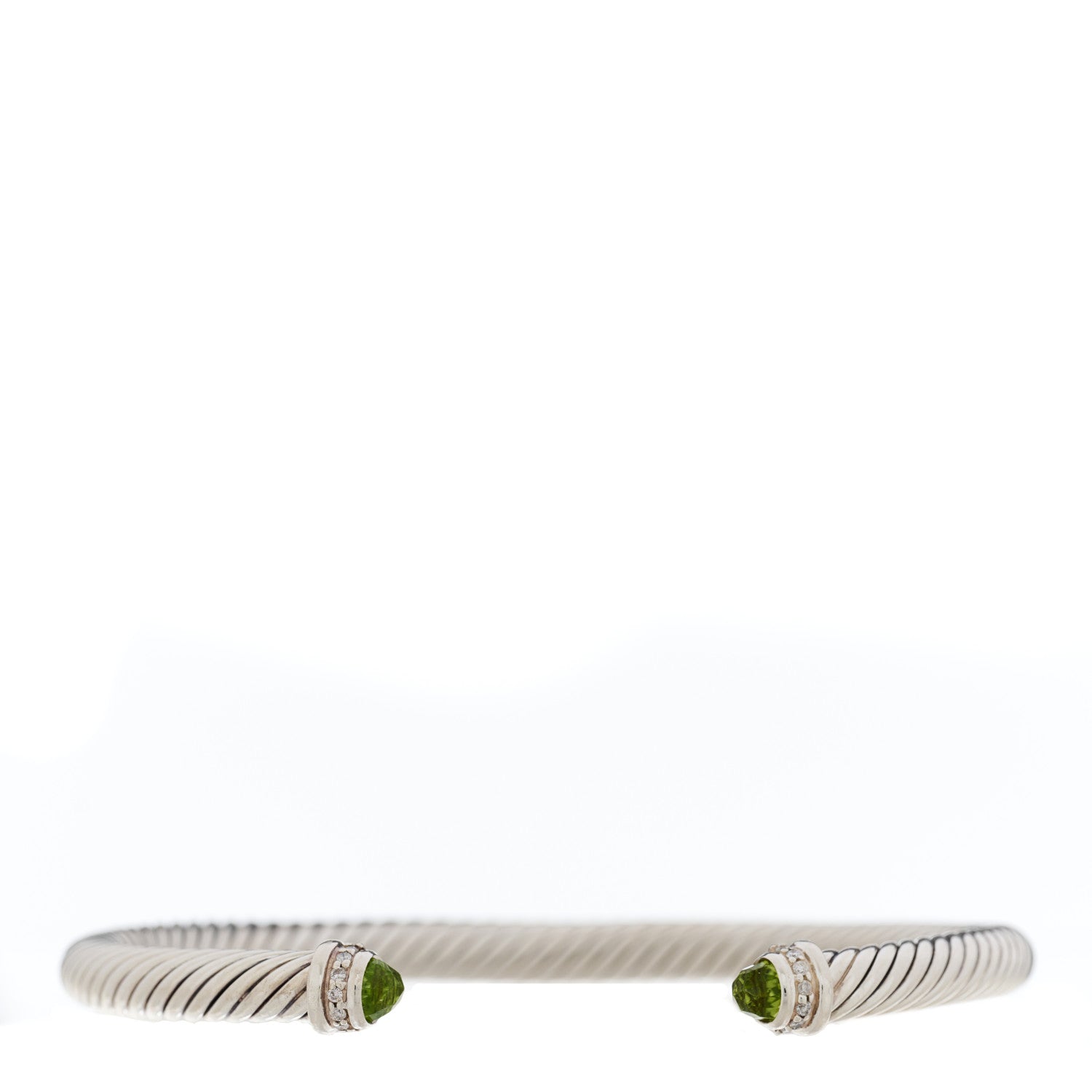 David Yurman Sterling Silver Diamond Peridot 5mm Cable Classics Bracelet 1 of 3