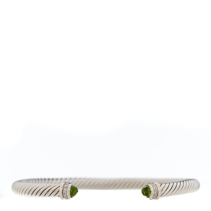 David Yurman Sterling Silver Diamond Peridot 5mm Cable Classics Bracelet 1 of 3