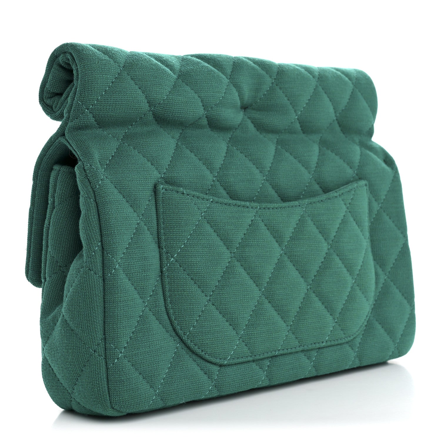 Chanel Wool Jersey Quilted Flap Clutch Green 3 of 7
