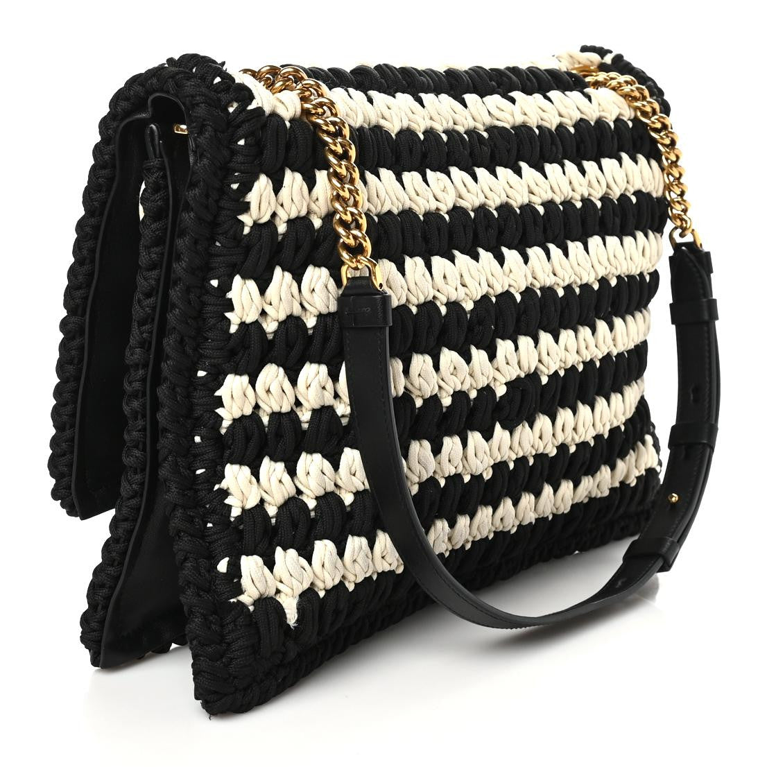 Crochet Medium Viva Bow Shoulder Bag Black White