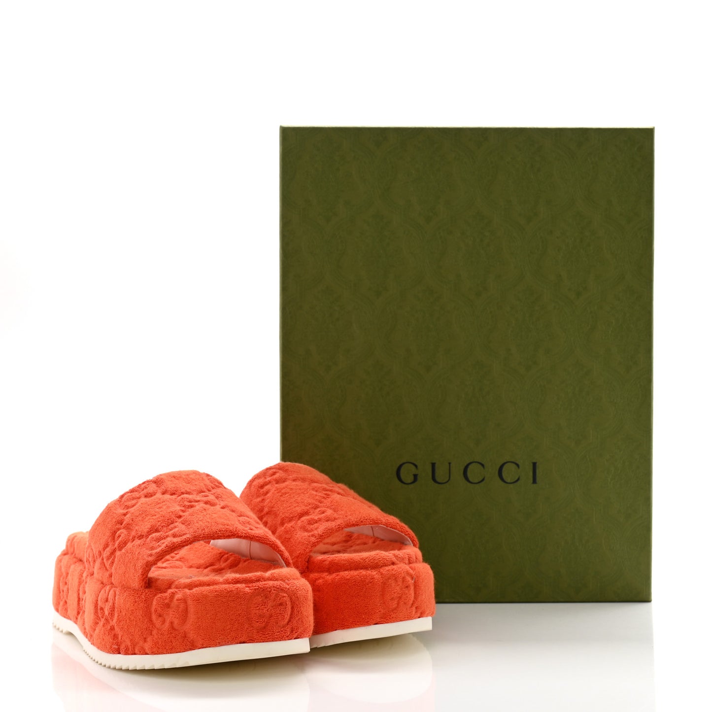 Terry Cloth GG Monogram Angelina Platform 55mm Slide Sandals 38.5 Deep Orange