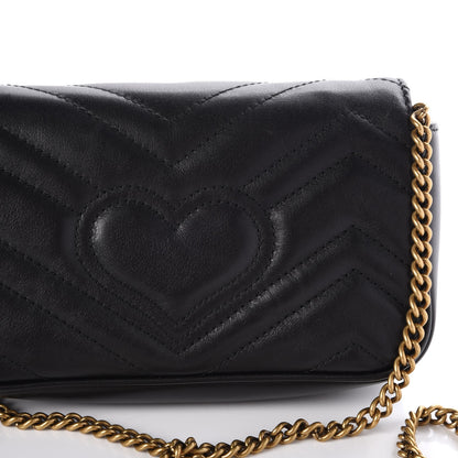 Gucci Calfskin Matelasse Super Mini GG Marmont Shoulder Bag Black 6 of 9