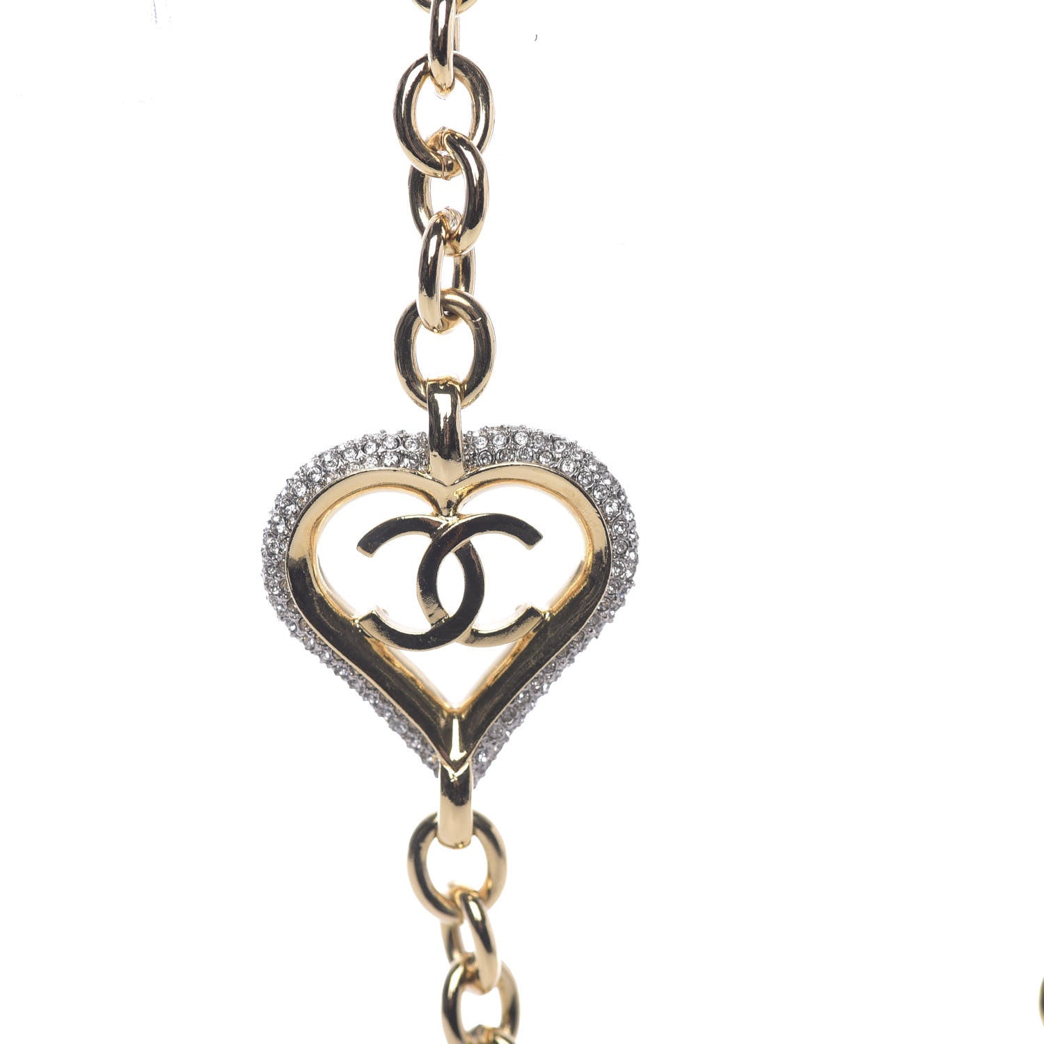 Chanel Crystal CC Chain Heart Necklace Gold 7 of 9