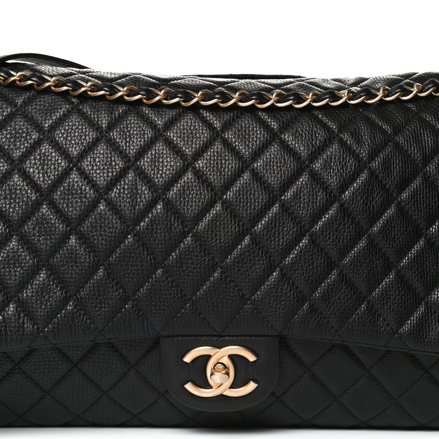 Calfskin Quilted XXL Travel Flap Bag Black
