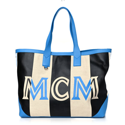 MCM Canvas Stripe Ilse Medium Shopper Tote Blue Cobalt 1 of 10