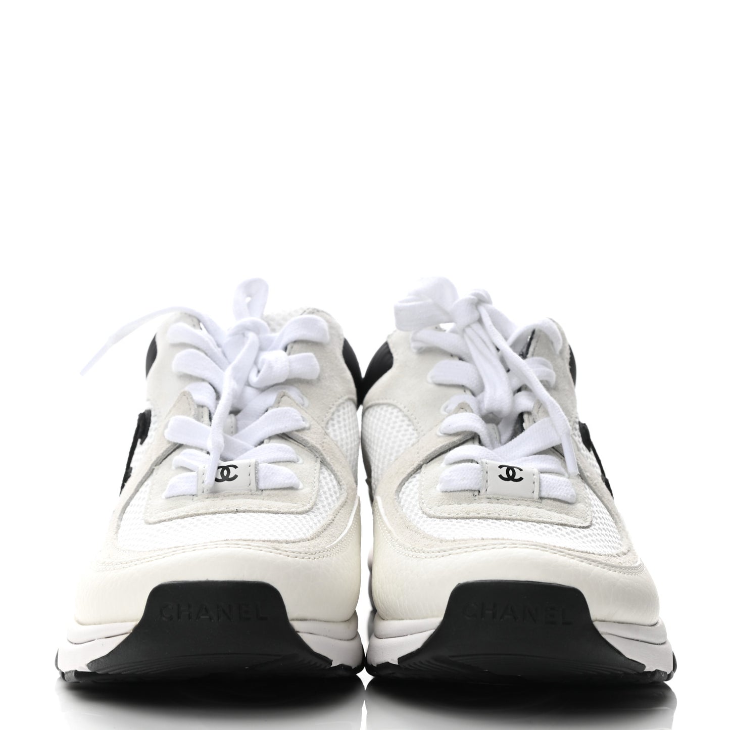 Mesh Suede Calfskin Grained Calfskin Womens CC Sneakers 37 White Black