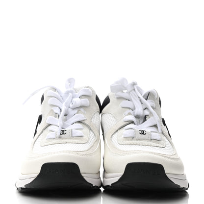 Chanel Mesh Suede Calfskin Grained Calfskin Womens CC Sneakers 37 White Black 2 of 7
