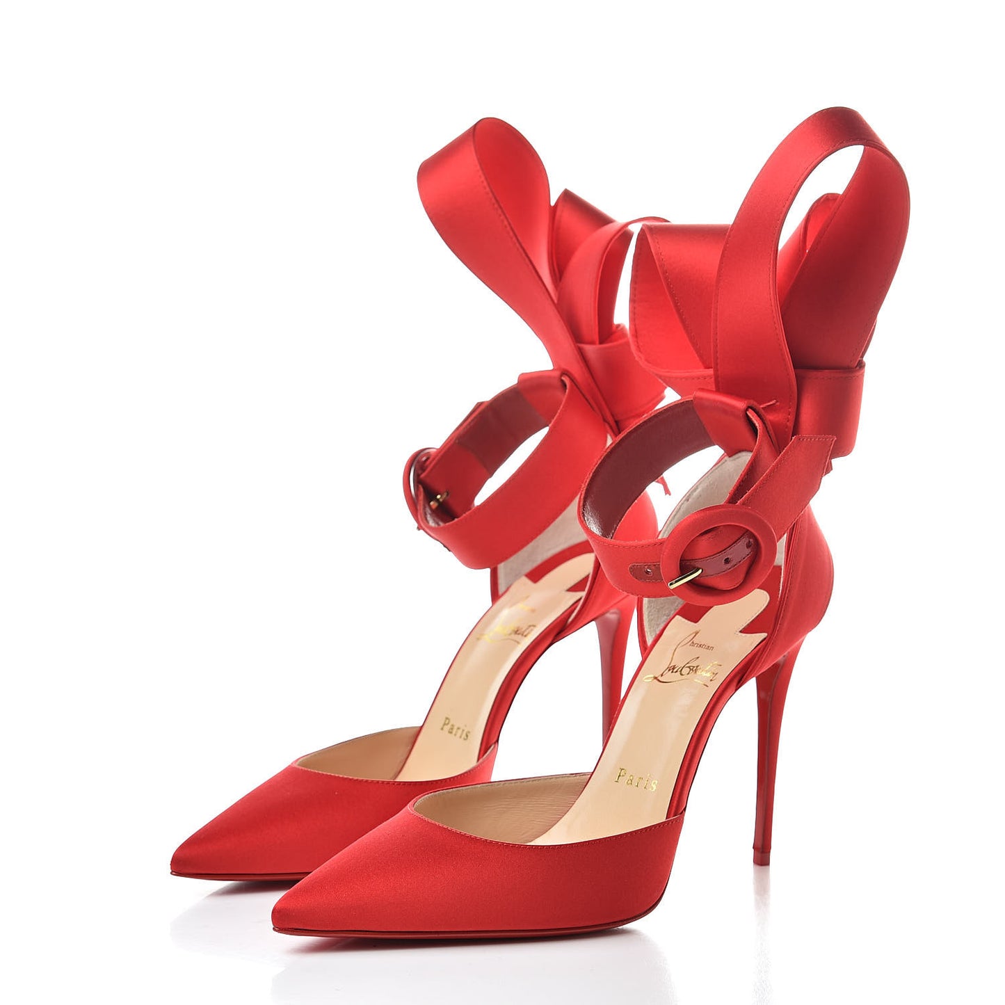 Crepe Satin Raissa 100 Ankle Strap Pumps 37.5 Loubi