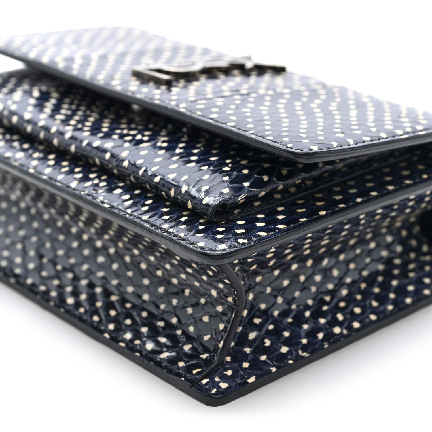 Saint Laurent Elaphe Nappa Monogram Sunset Chain Wallet Black White 8 of 8