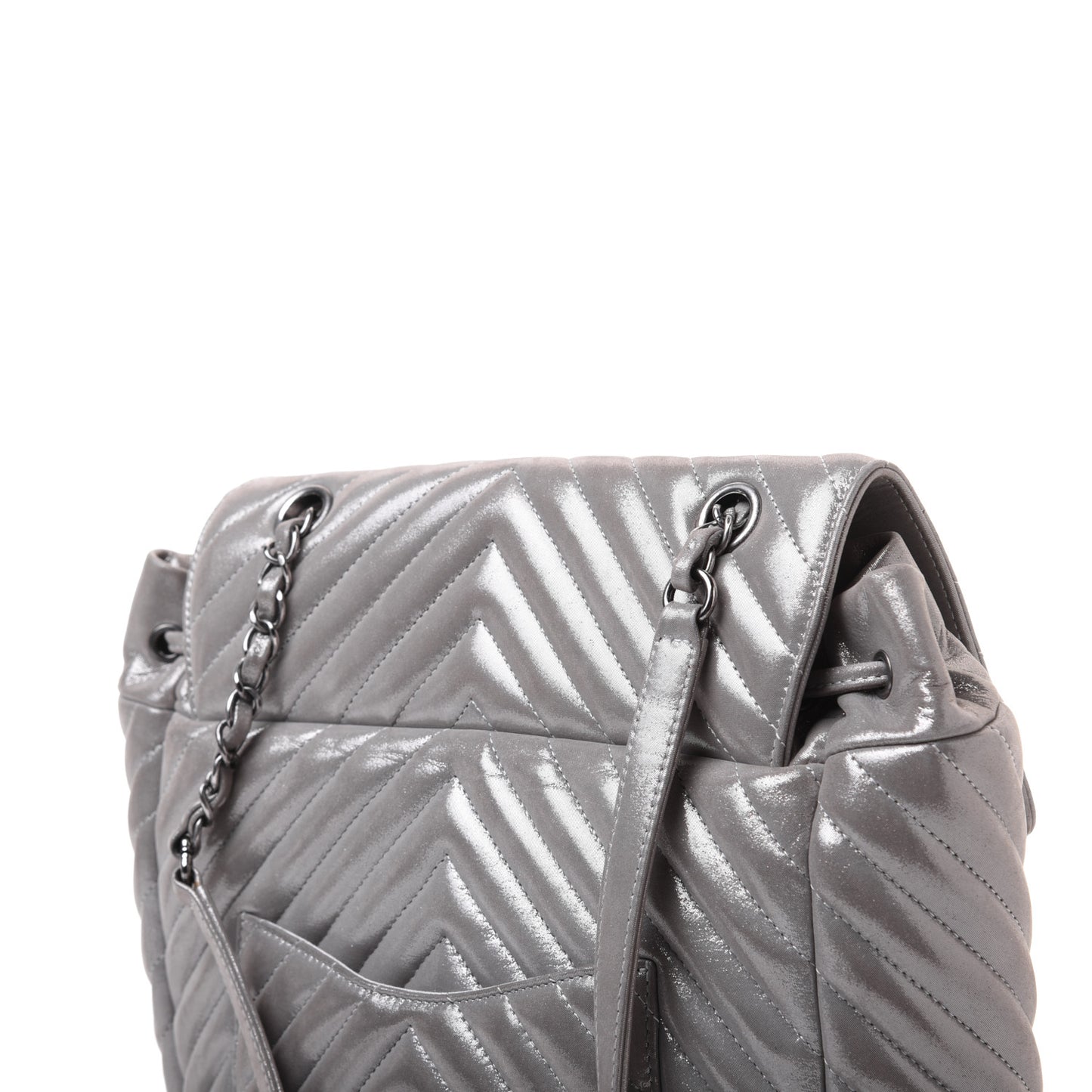 Metallic Calfskin Chevron Quilted Small Urban Spirit Backpack Silver