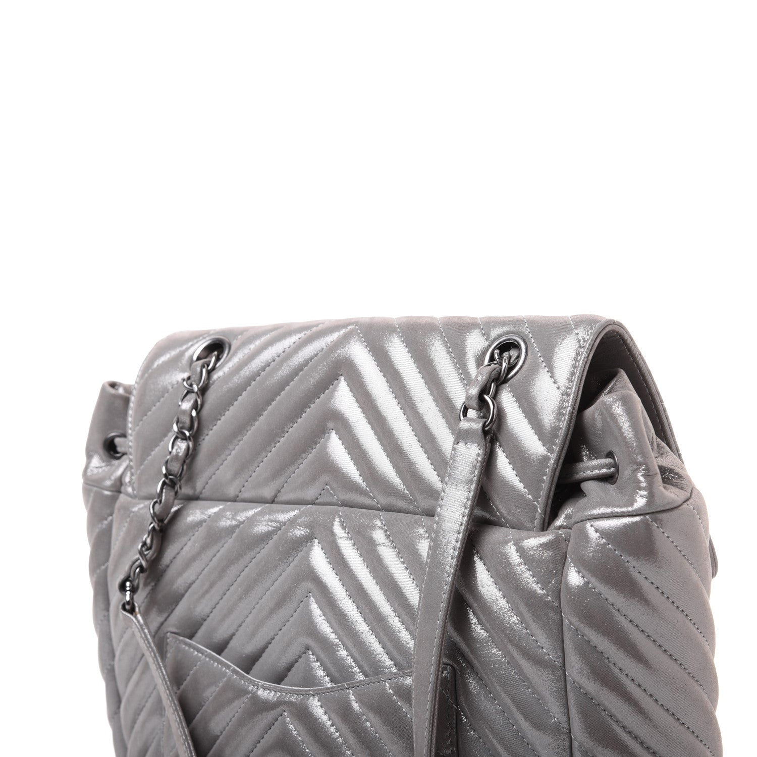 Chanel Metallic Calfskin Chevron Quilted Small Urban Spirit Backpack Silver 30 of 31