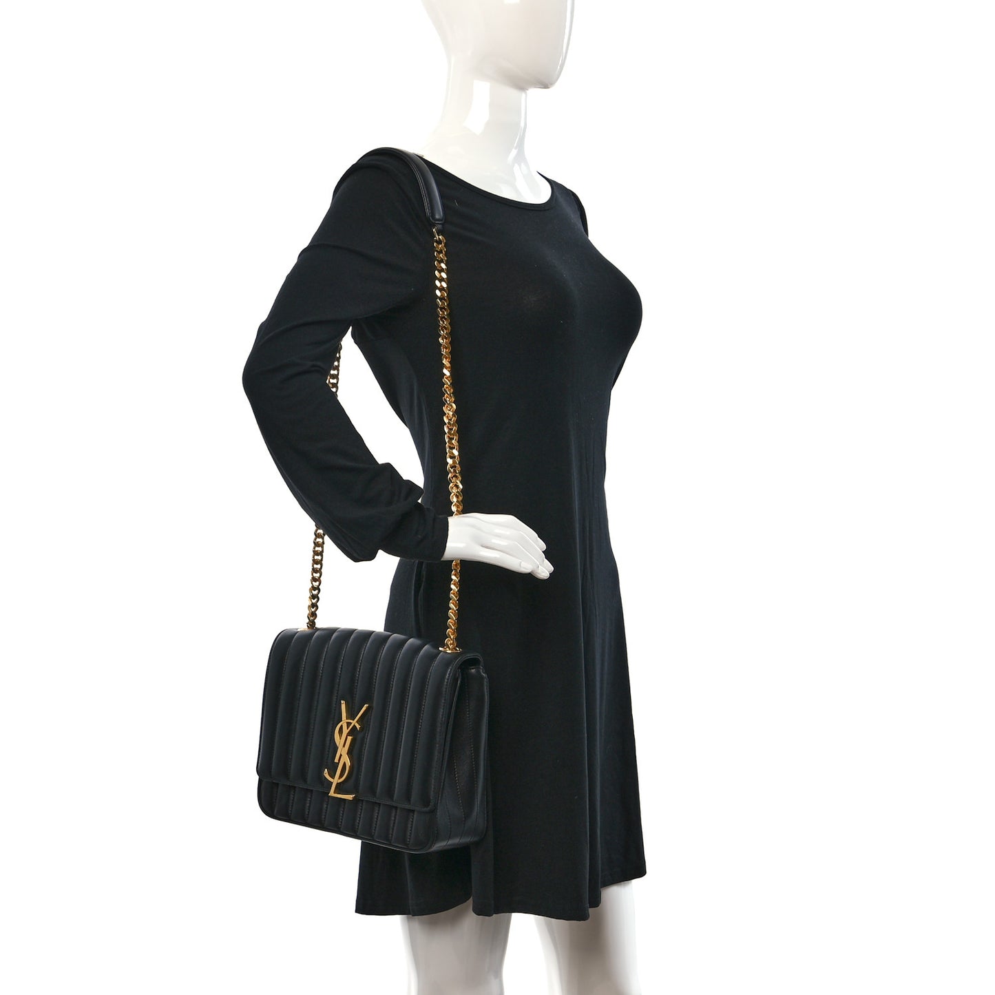 Lambskin Matelasse Monogram Large Vicky Chain Bag Black