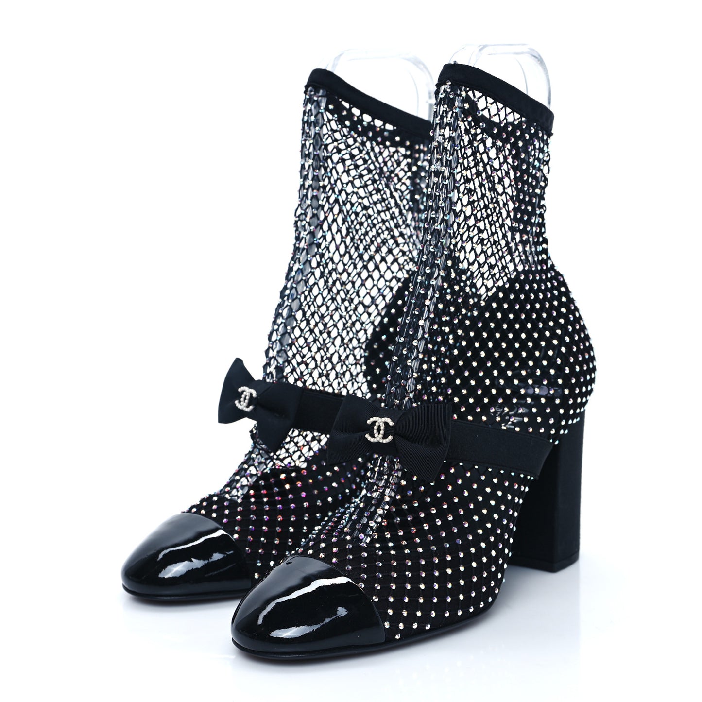 Resille Strass Kid Suede Patent Mary Jane Short Boots 38.5 Black