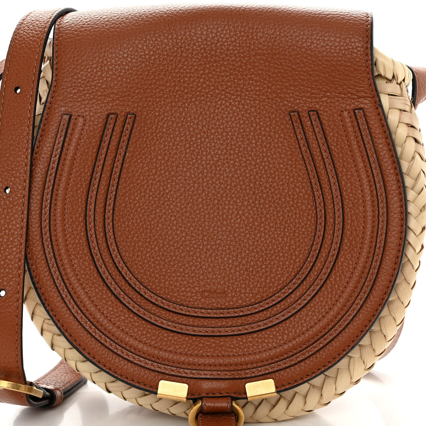 Raffia Small Grain Calfskin Small Marcie Basket Crossbody Tan