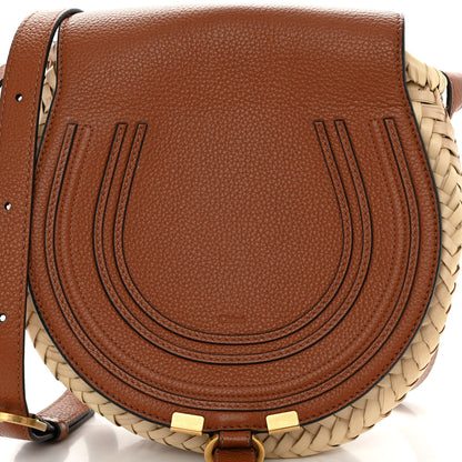 Chloe Raffia Small Grain Calfskin Small Marcie Basket Crossbody Tan 6 of 8