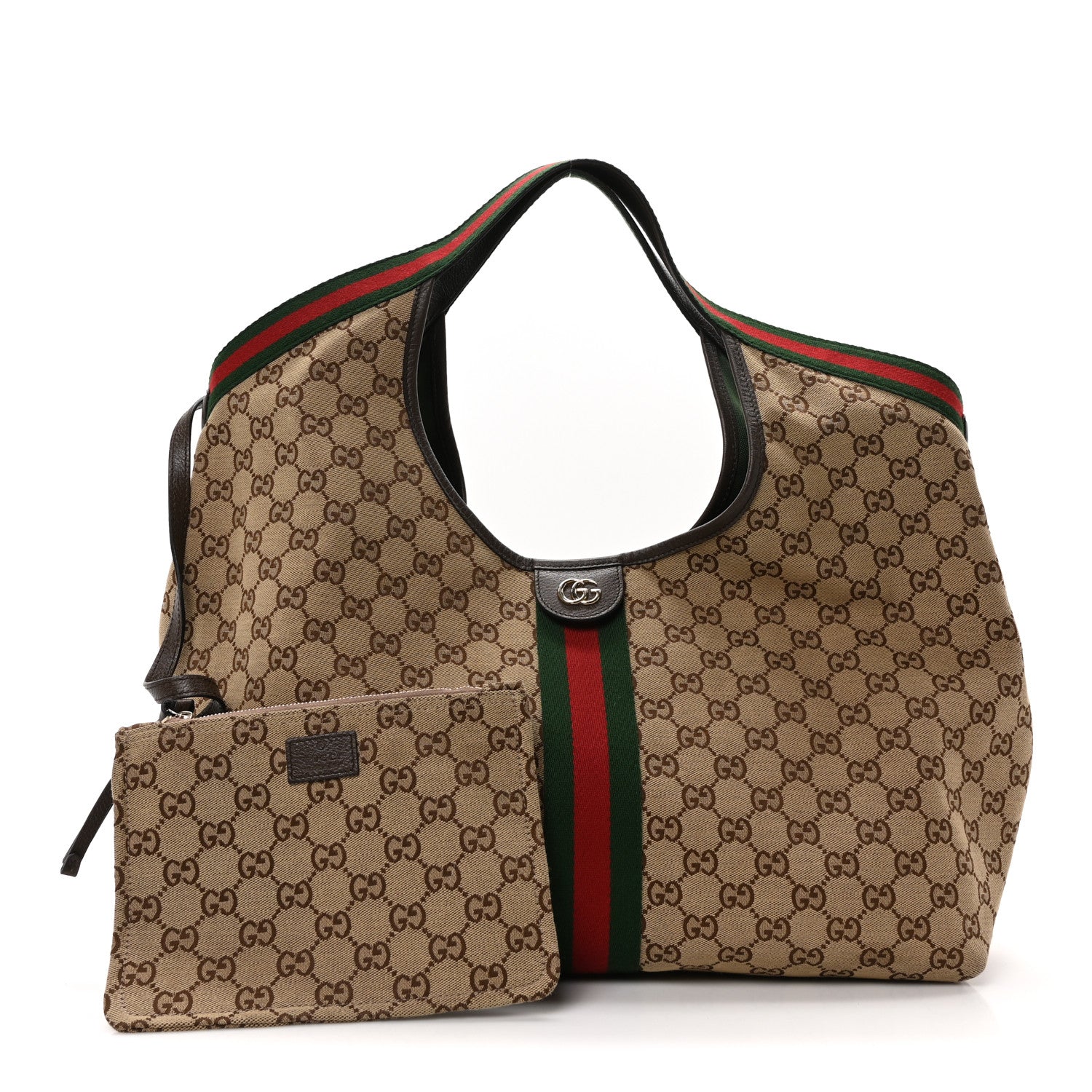 Gucci GG Monogram Web Large Giglio Tote Beige Brown 3 of 12