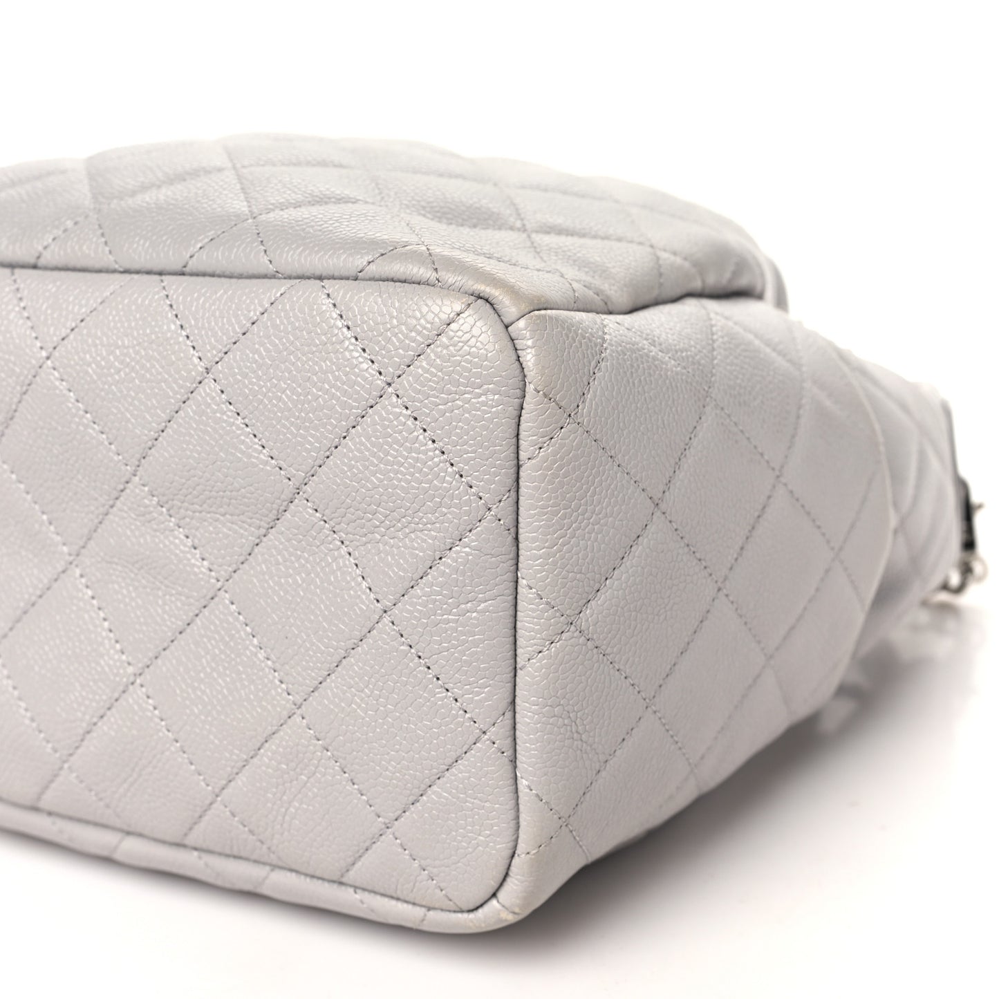 Caviar Quilted Small Chain Bucket Bag Light Gray