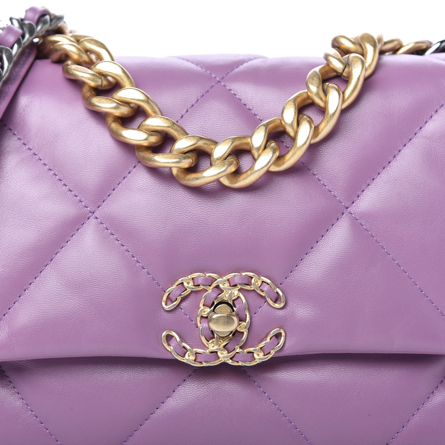 Goatskin Quilted Large Chanel 19 Flap Purple
