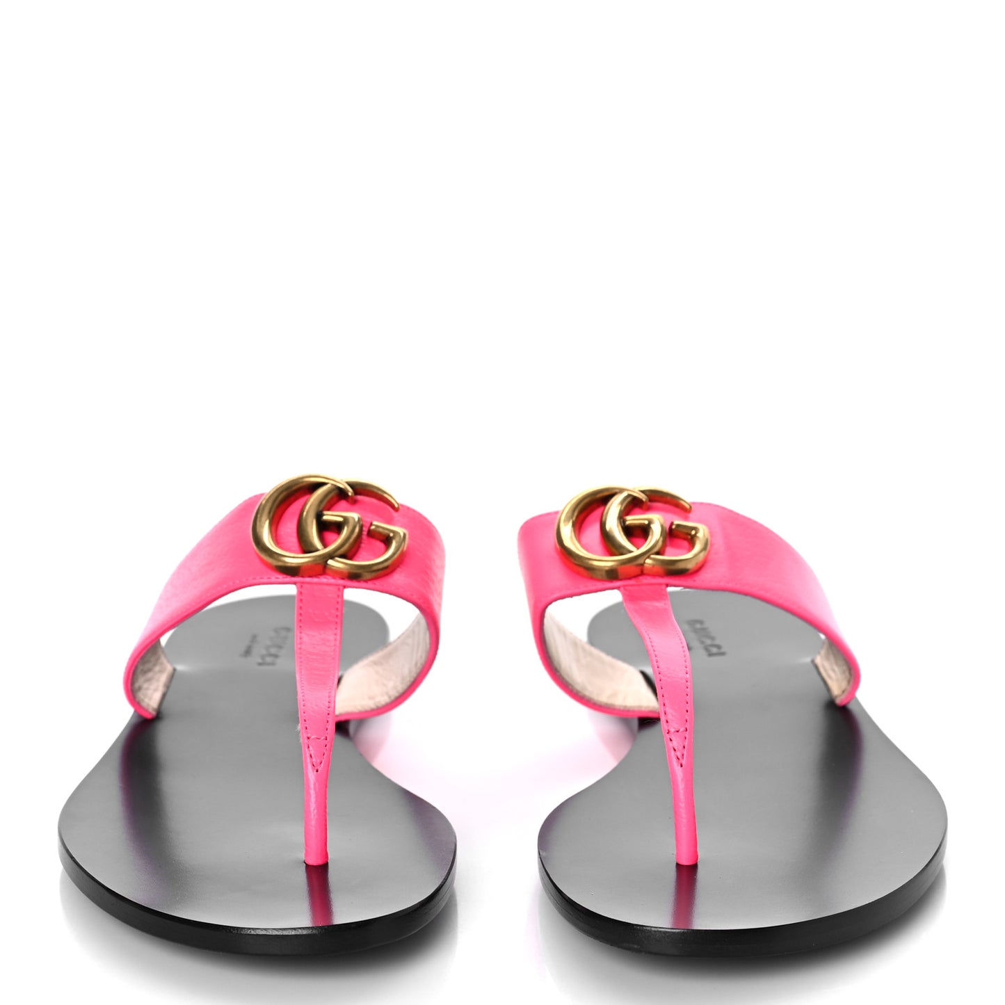 Calfskin GG Marmont Thong Sandals 37.5 Fuxia Fluo