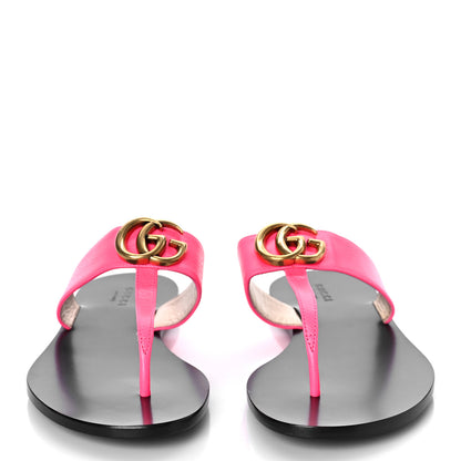 Gucci Calfskin GG Marmont Thong Sandals 37.5 Fuxia Fluo 2 of 9