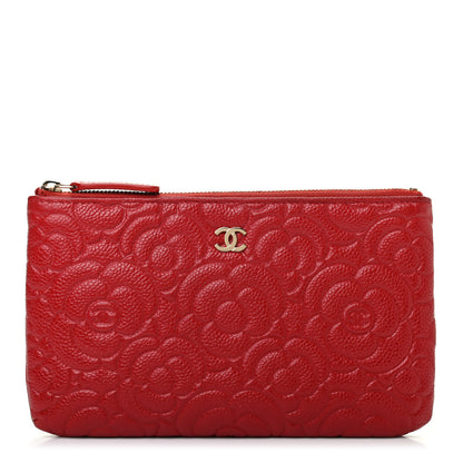 Chanel Caviar Camellia Embossed Cosmetic Pouch Red 1 of 10