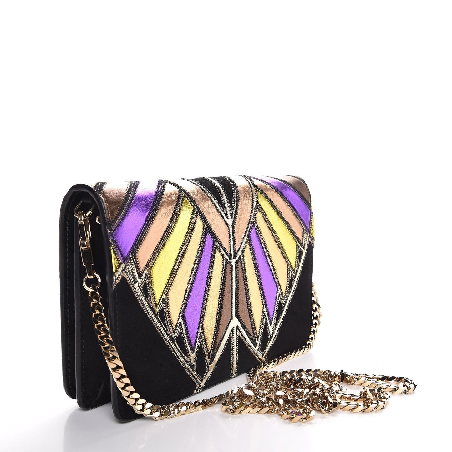 Suede Calfskin Egyptian Print Mini Pandora Chain Wallet Multicolor