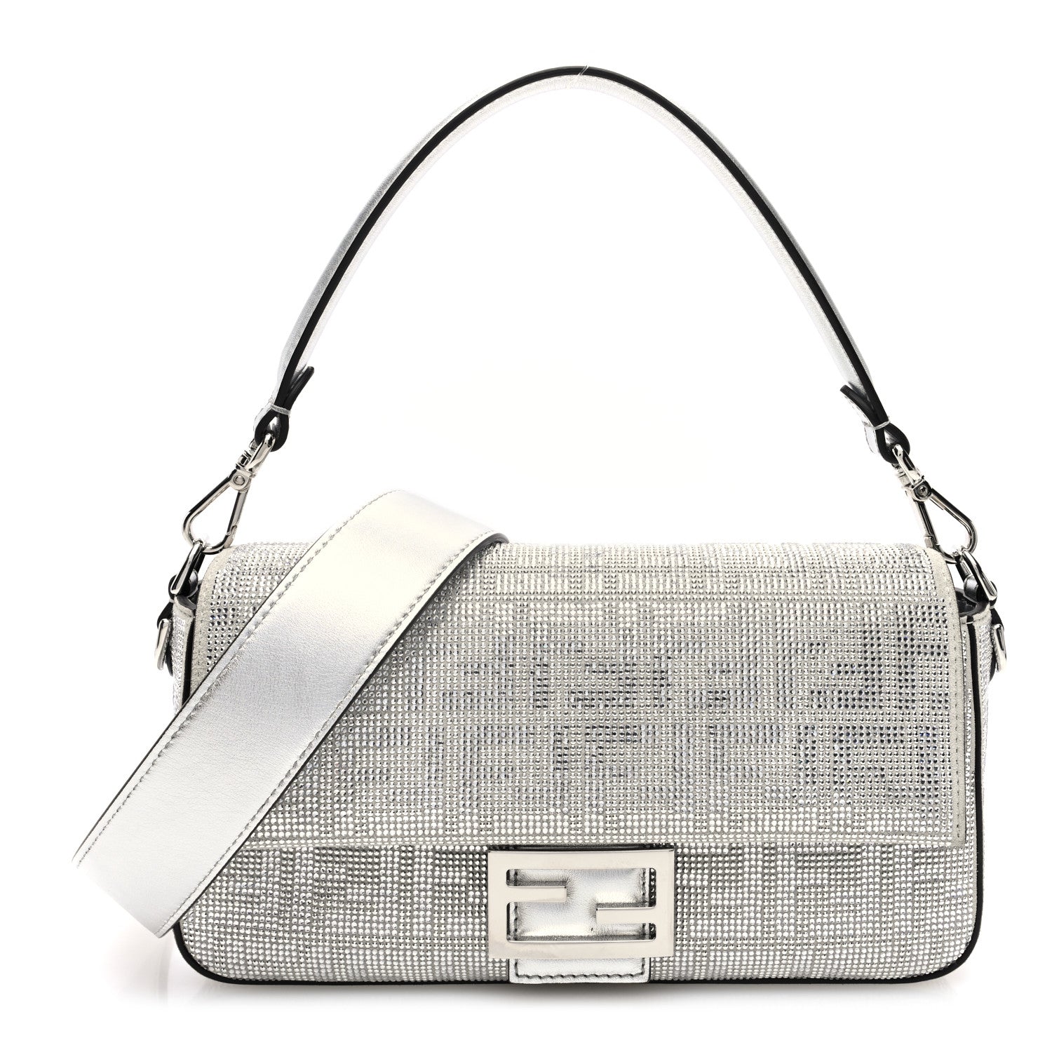 Fendi Crystal Vitello Laminato FF Medium Baguette Crystal Argento 1 of 9