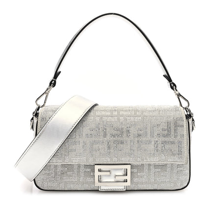 Fendi Crystal Vitello Laminato FF Medium Baguette Crystal Argento 1 of 9