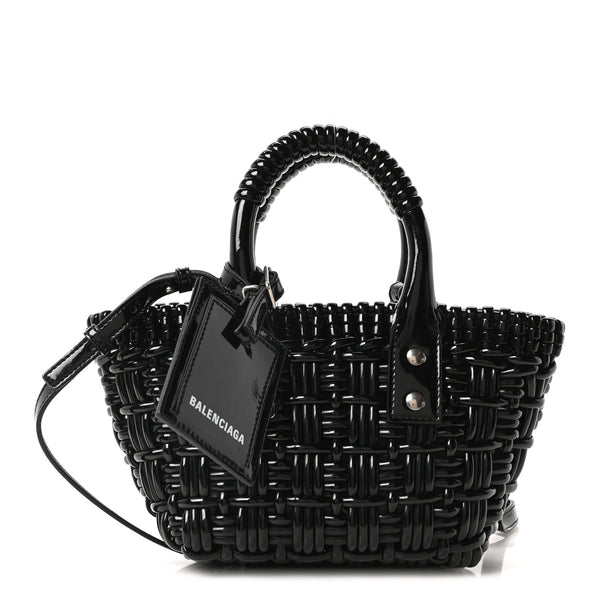 BALENCIAGA ブラック キュロット Balenciaga Faux Calfskin Braided Varnished XXS Bistro Basket Black