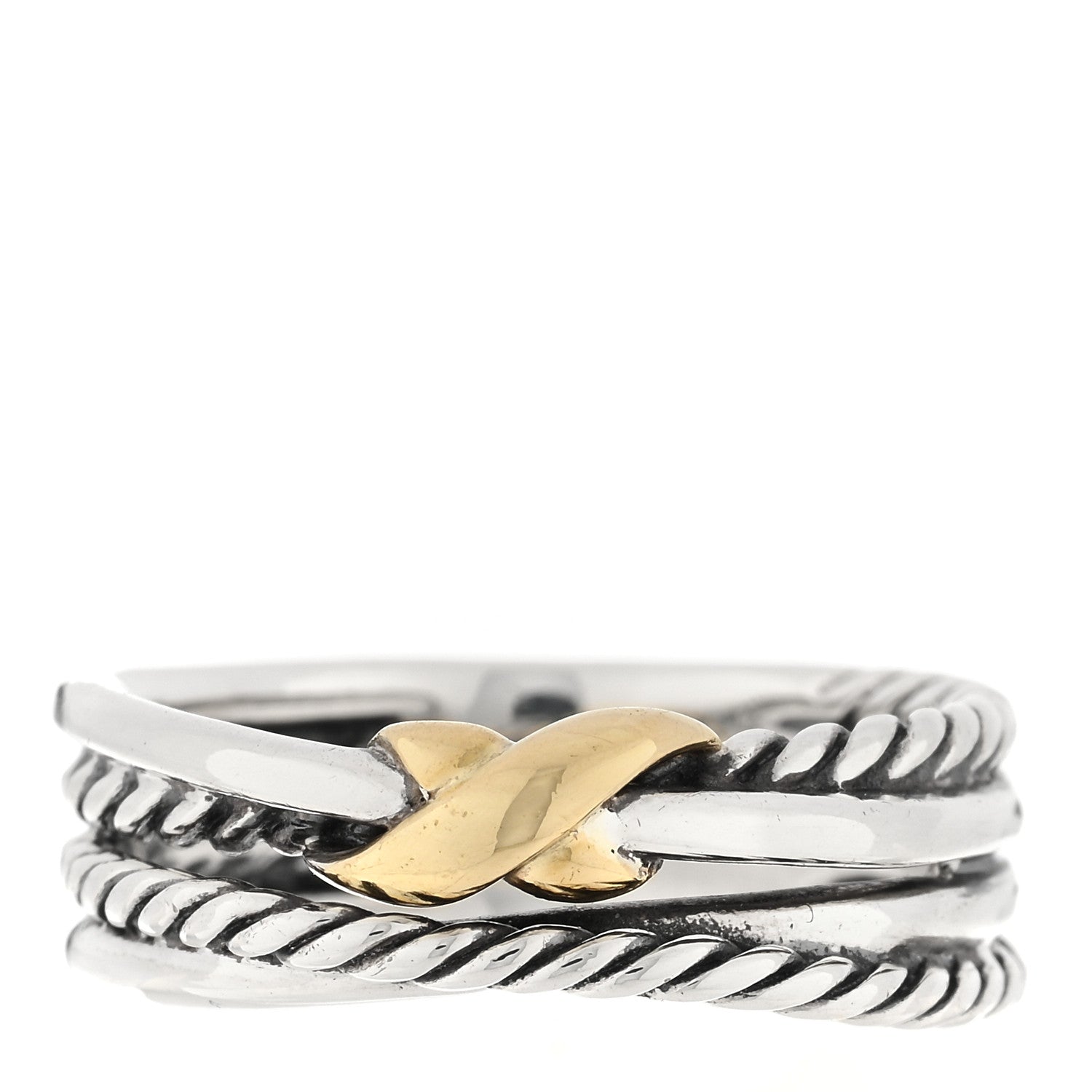 David Yurman Sterling Silver 18K Yellow Gold 6mm X Crossover Ring 50 5.5 1 of 4