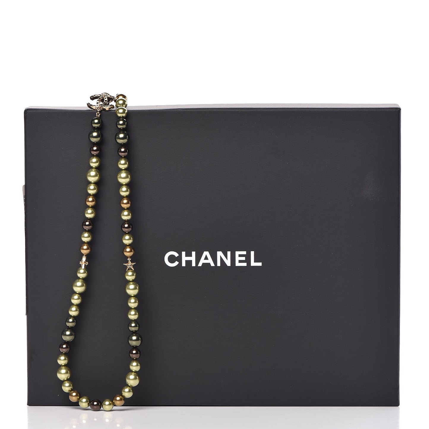 Pearl Star CC Long Necklace Green Gold