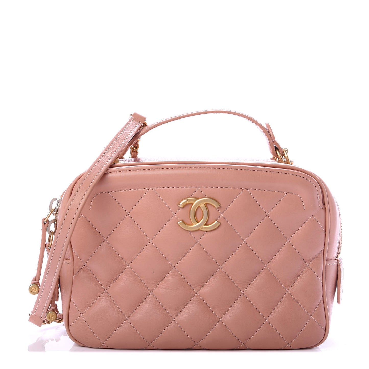 Calfskin Quilted CC Small Vanity Case Dark Beige