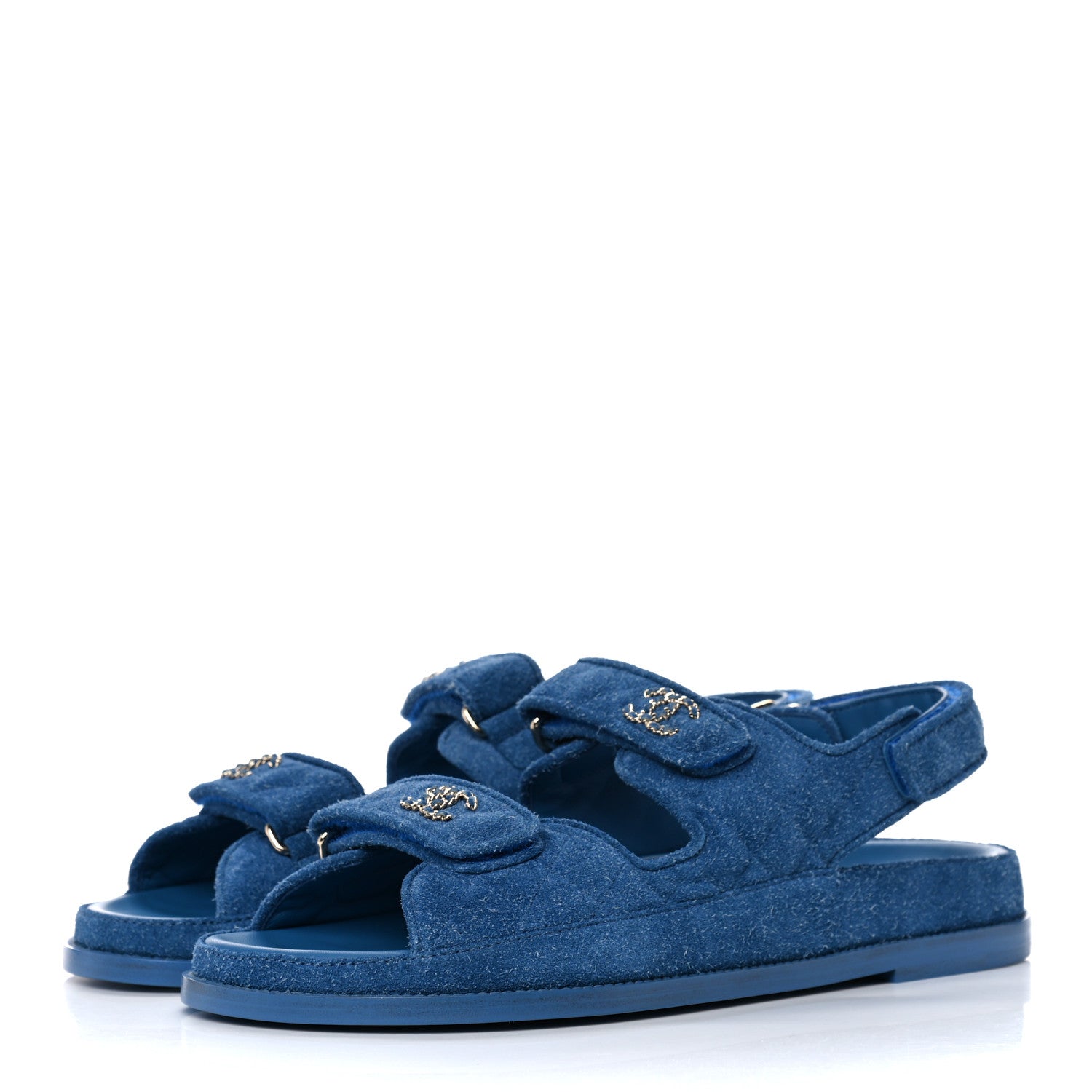 Chanel Suede Calfskin Velcro Dad Sandals 41.5 Blue 3 of 9
