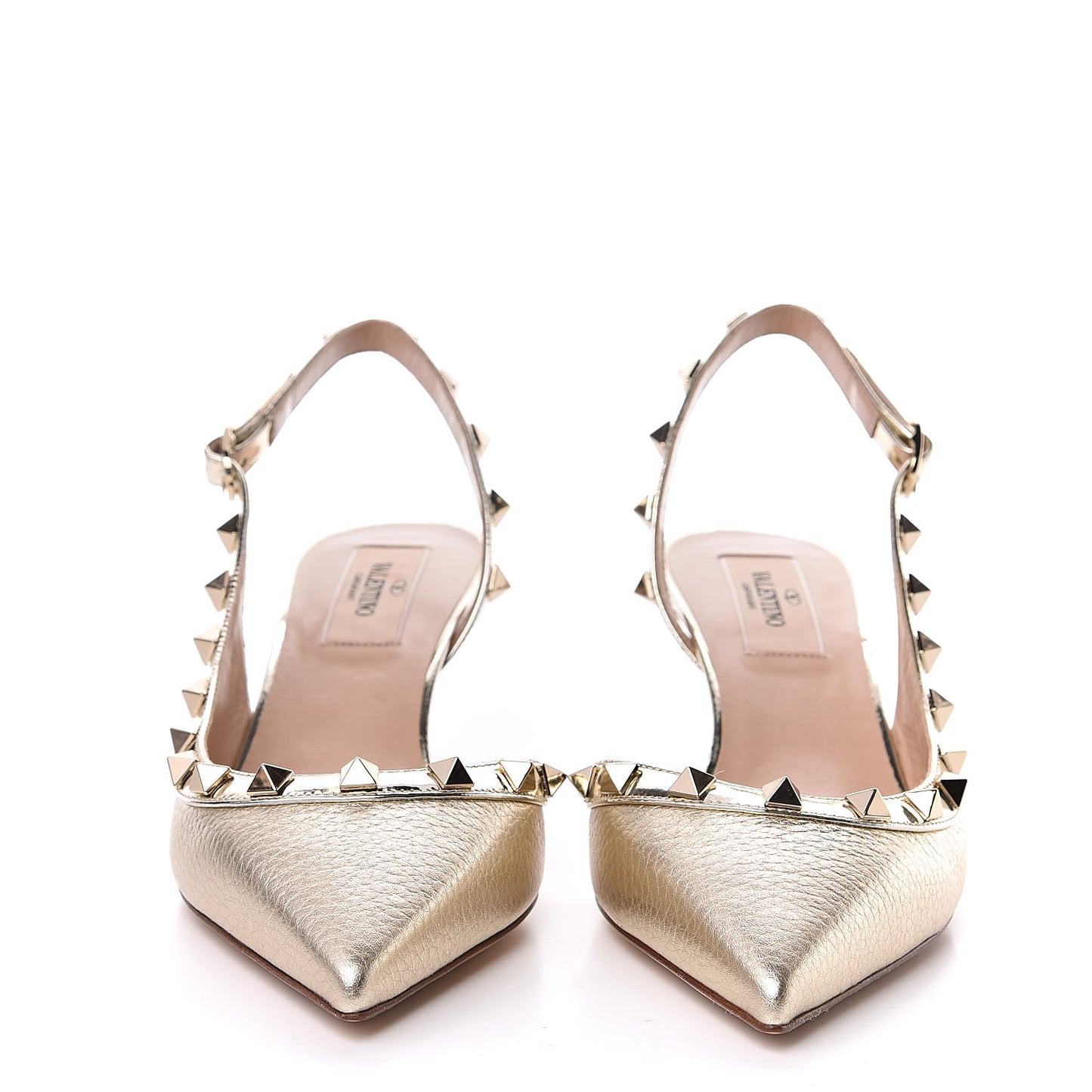 Metallic Pebbled Calfskin Rockstud Half D'Orsay Slingback 50mm Pumps 36 Platino