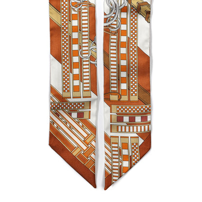 Hermes Silk Brides et Gris Twilly Caramel White Bronze 2 of 4