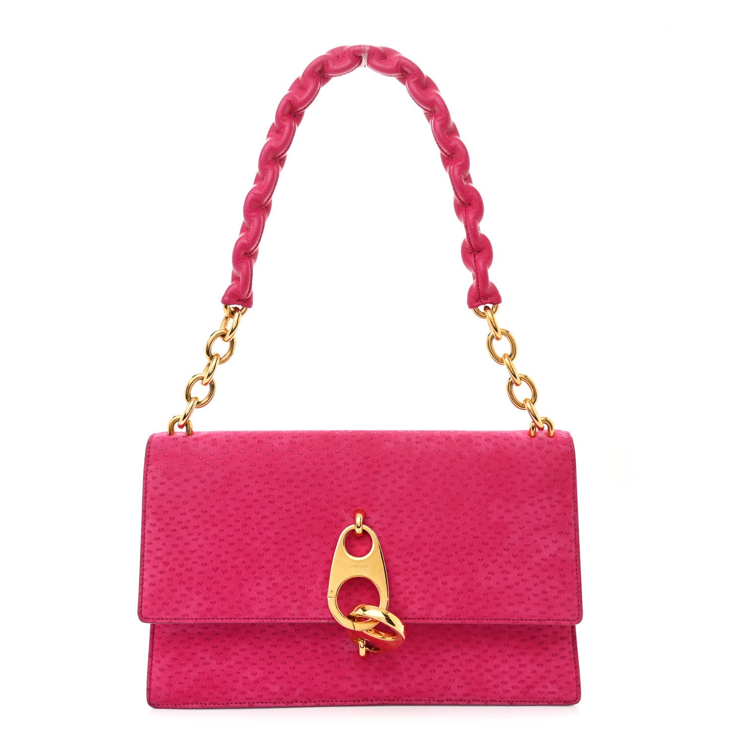 Tom Ford Suede Large Clip Shoulder Bag Hot Pink 1 of 12