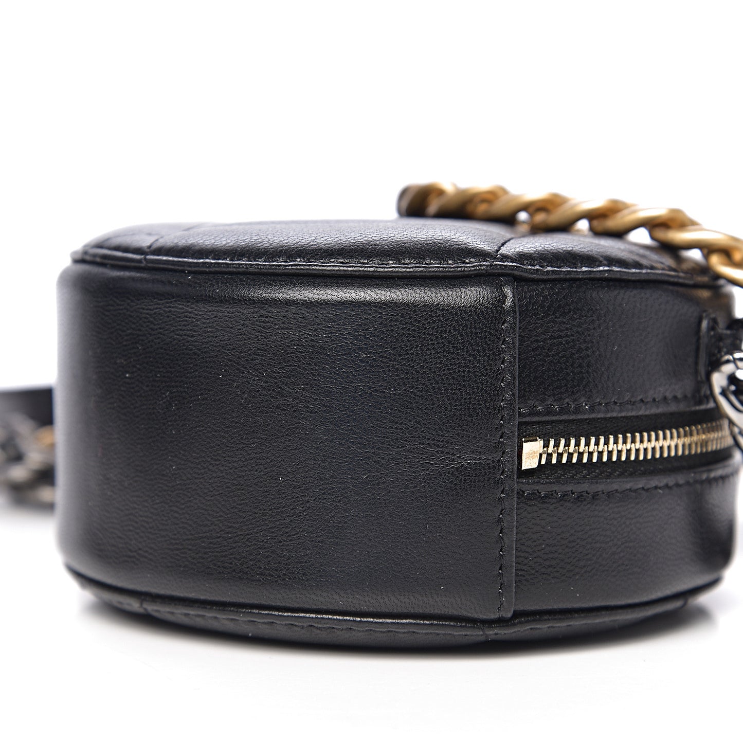 Shiny Goatskin Quilted 19 Round Clutch With Chain Black