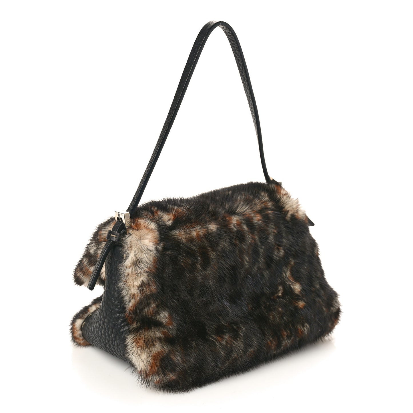 Cuoio Romano Selleria Rabbit Fur Crystal Mini Mama Baguette Black Multicolor