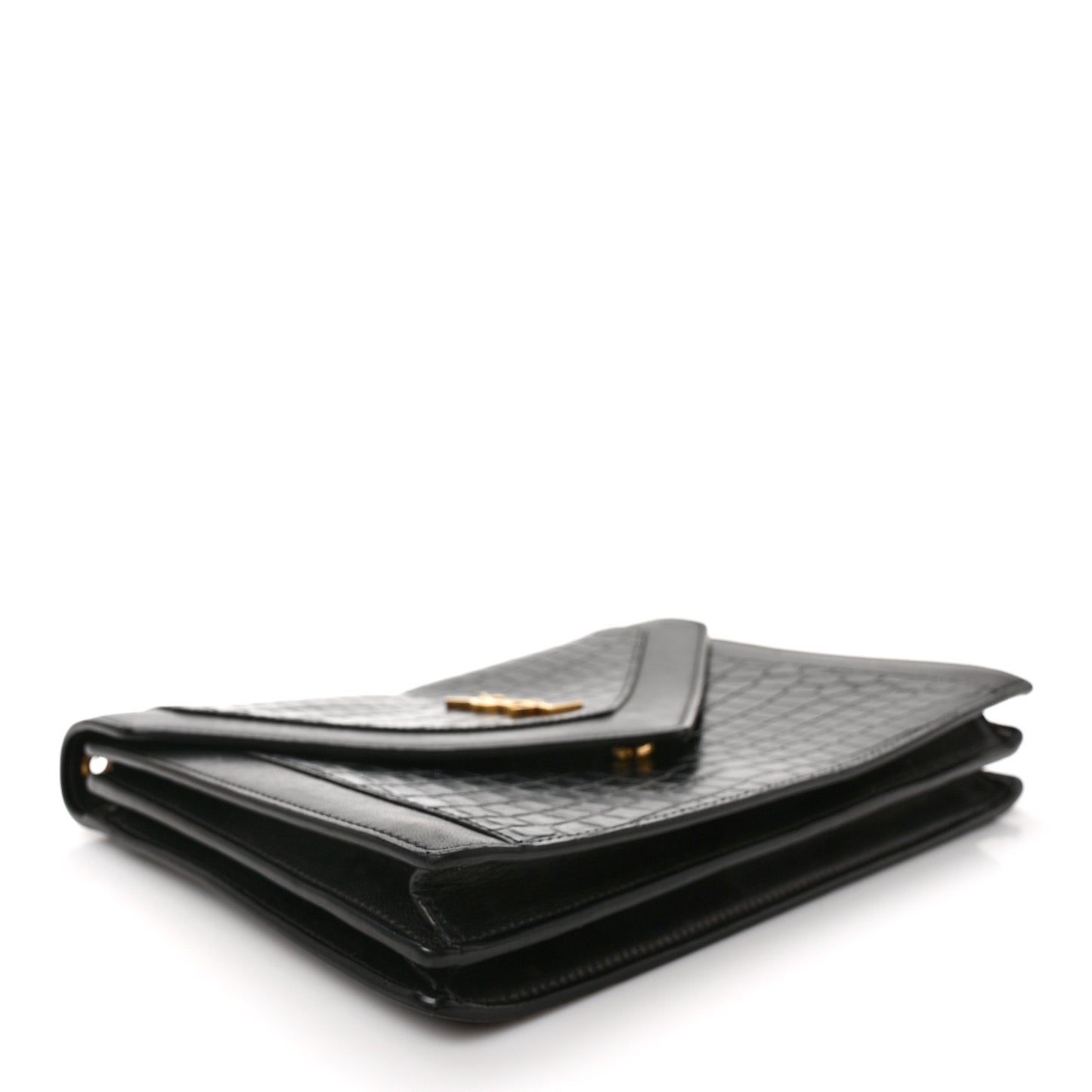 Calfskin Crocodile Embossed Gaby Satchel Black
