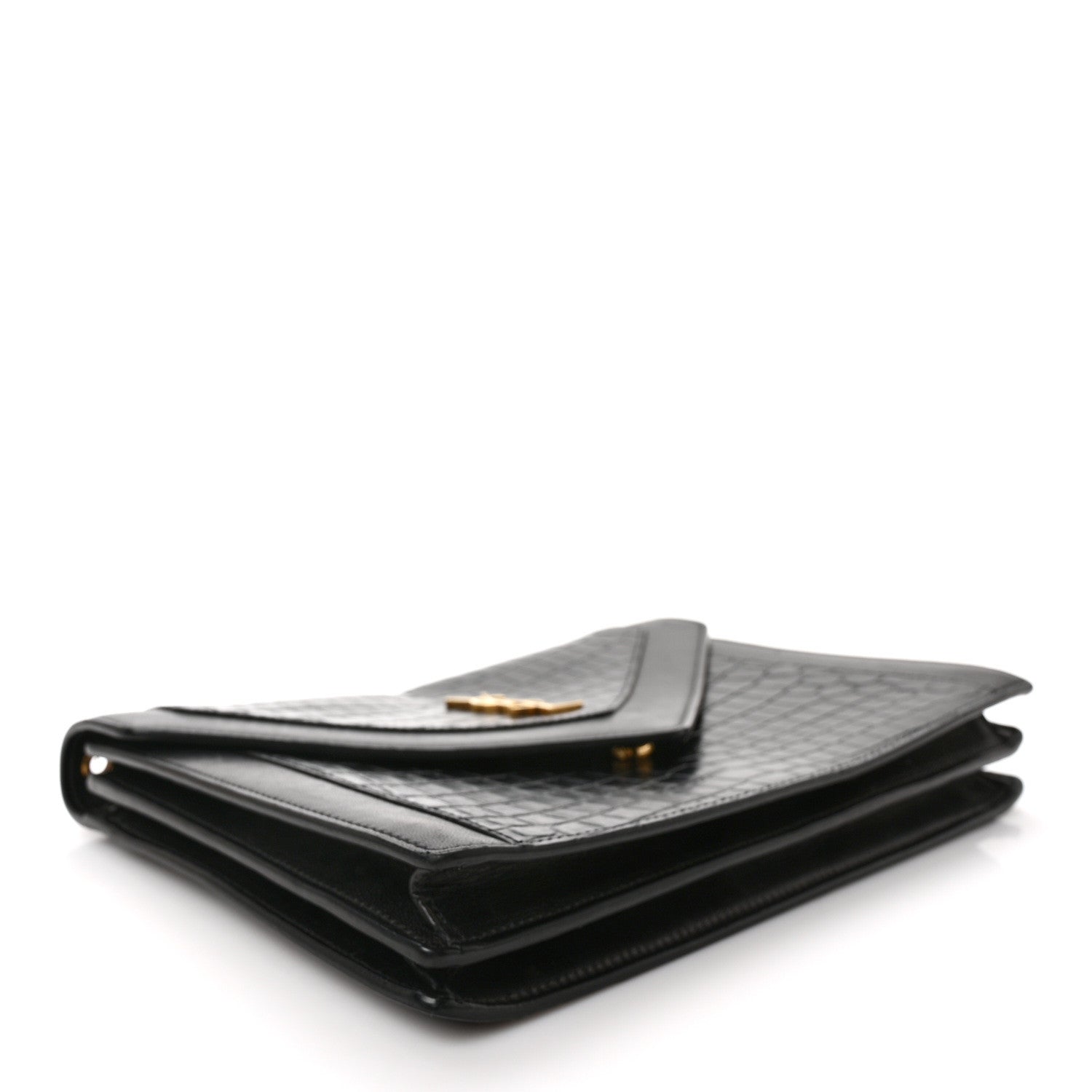 Saint Laurent Calfskin Crocodile Embossed Gaby Satchel Black 4 of 10