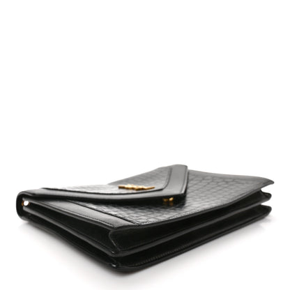 Saint Laurent Calfskin Crocodile Embossed Gaby Satchel Black 4 of 10