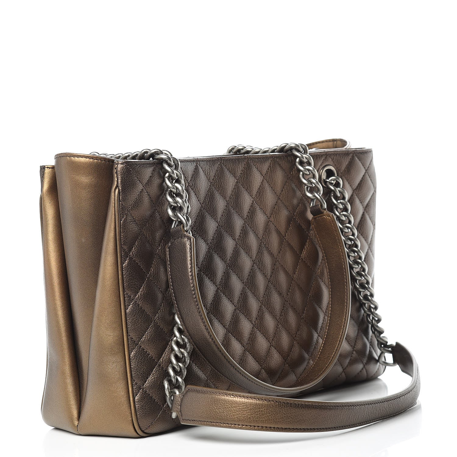Chanel Metallic Grained Calfskin Quilted Shopping Tote Dark Gold 4 of 14