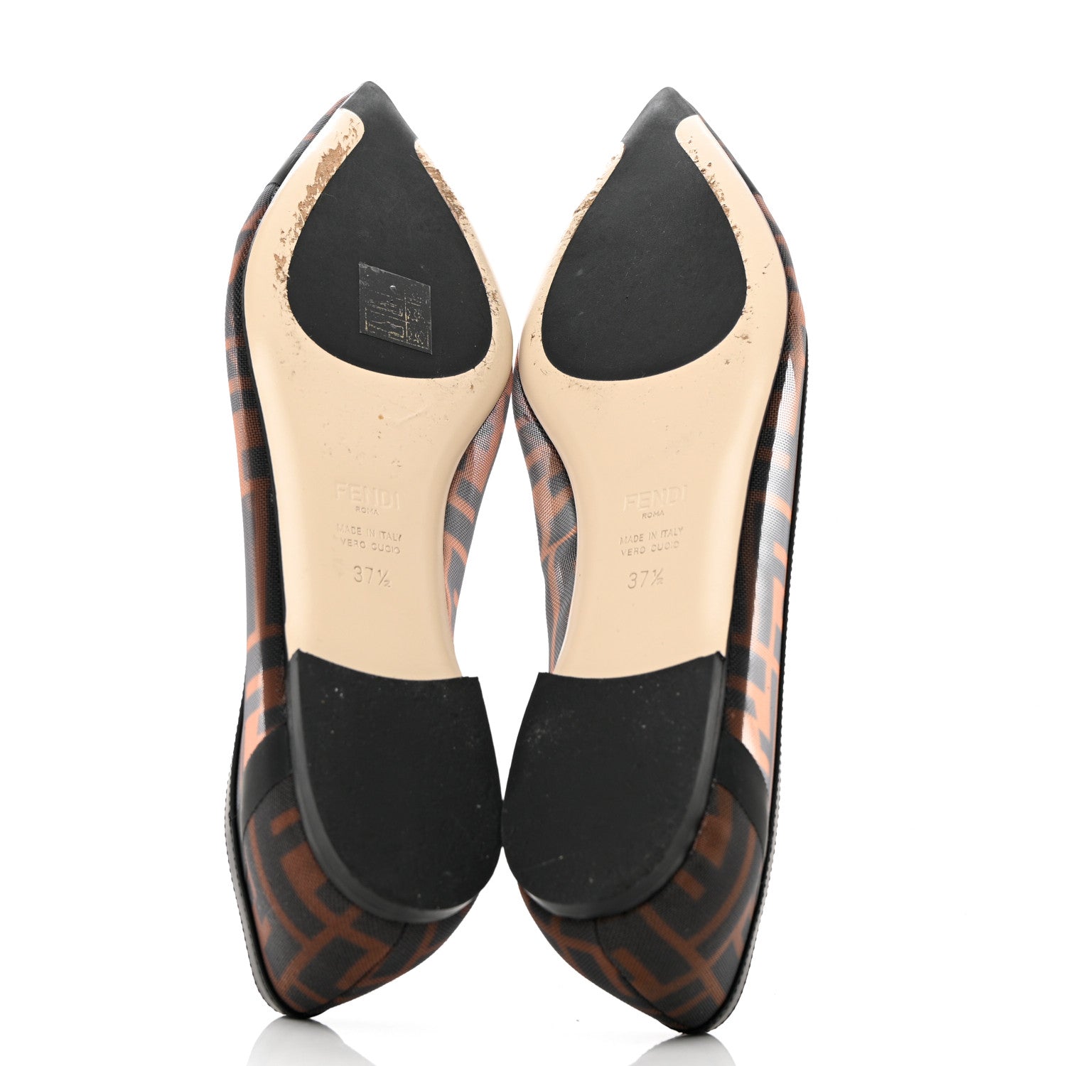 Fendi Mesh FF Skimmer Ballerina Flats 37.5 Tobacco Moro Black 5 of 9