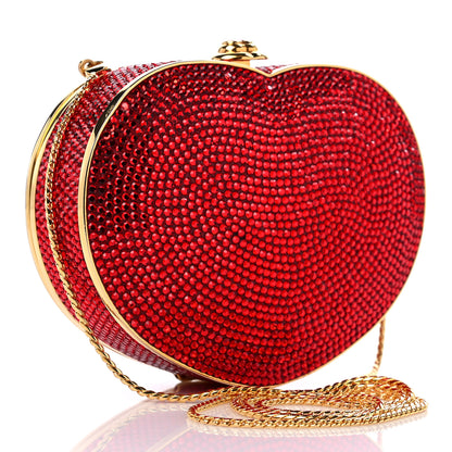 Judith Leiber Swarovski Crystal Heart Minaudiere Clutch Red Gold 3 of 10