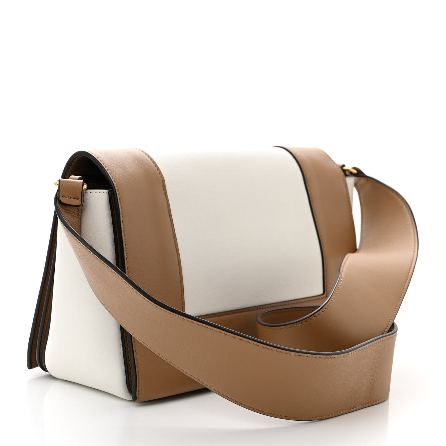 Shiny Smooth Calfskin Medium Frame Shoulder Bag Tan Optic White