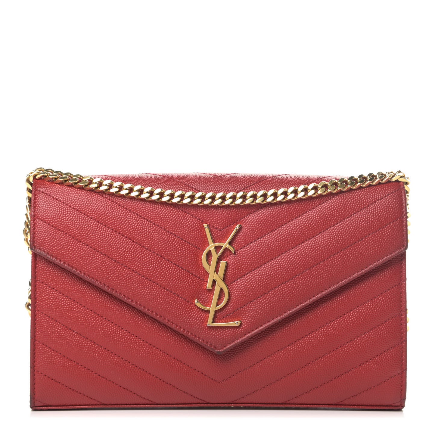 Grain De Poudre Matelasse Chevron Monogram Chain Wallet New Red