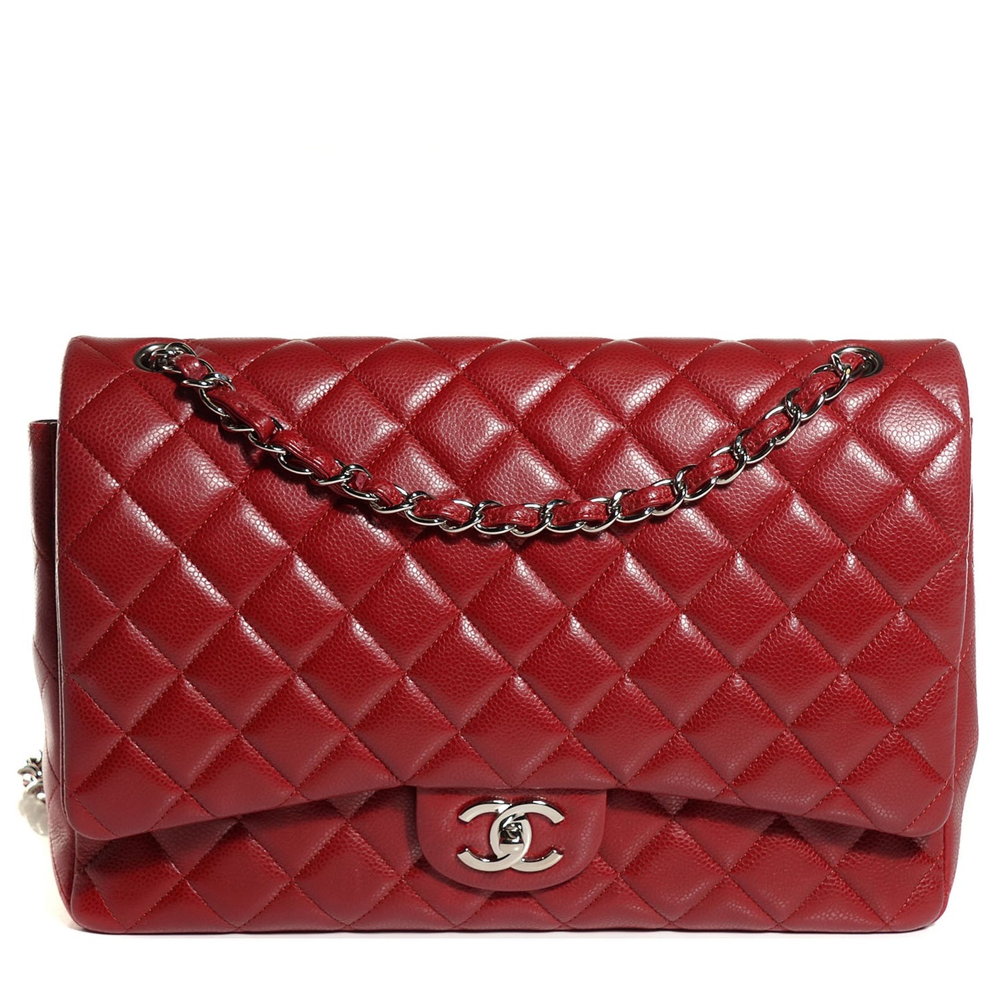 Caviar Quilted Maxi Double Flap Red