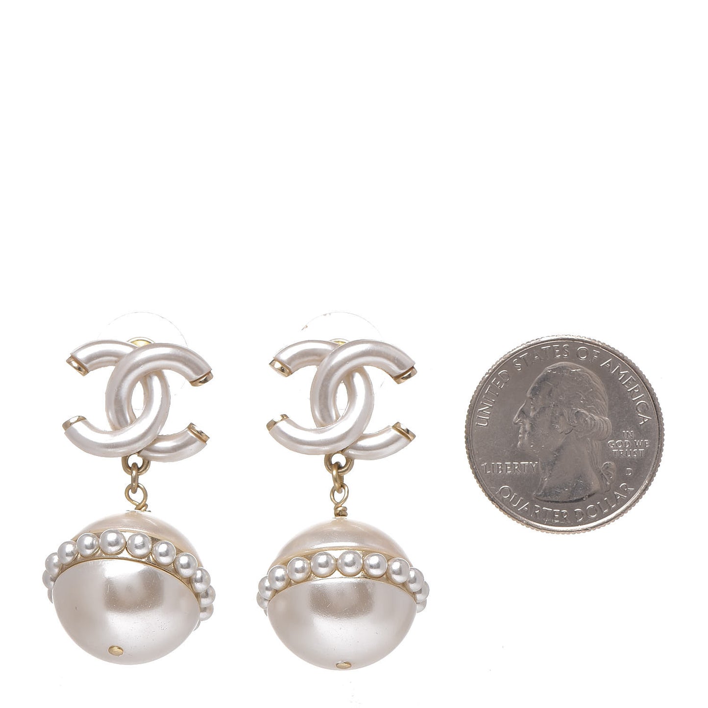Pearl CC Drop Earrings Light Gold
