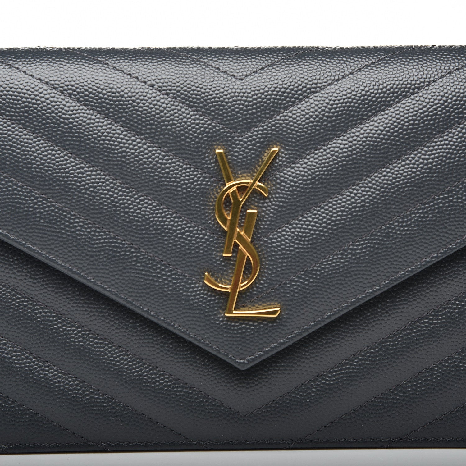 Saint Laurent Grain De Poudre Matelasse Chevron Monogram Envelope Chain Wallet Dark Smog 7 of 9