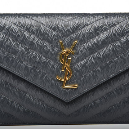 Saint Laurent Grain De Poudre Matelasse Chevron Monogram Envelope Chain Wallet Dark Smog 7 of 9